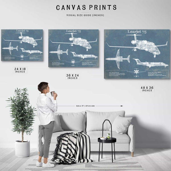 Learjet 75 Vintage Blueprint Airplane Print