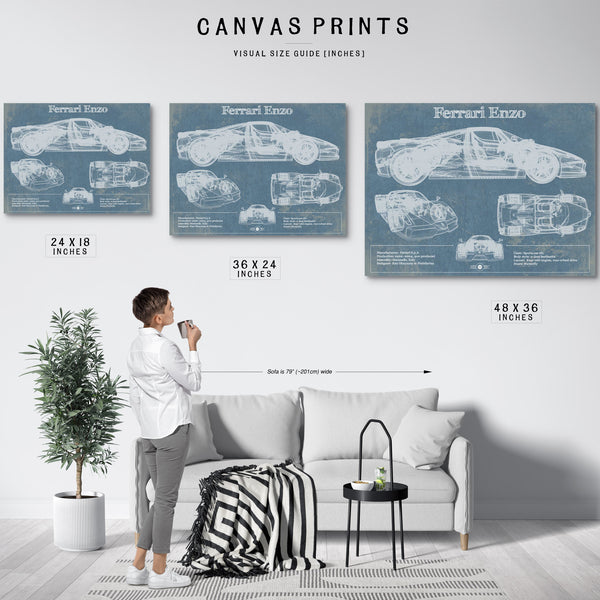 Ferrari Enzo Blueprint Vintage Auto Print