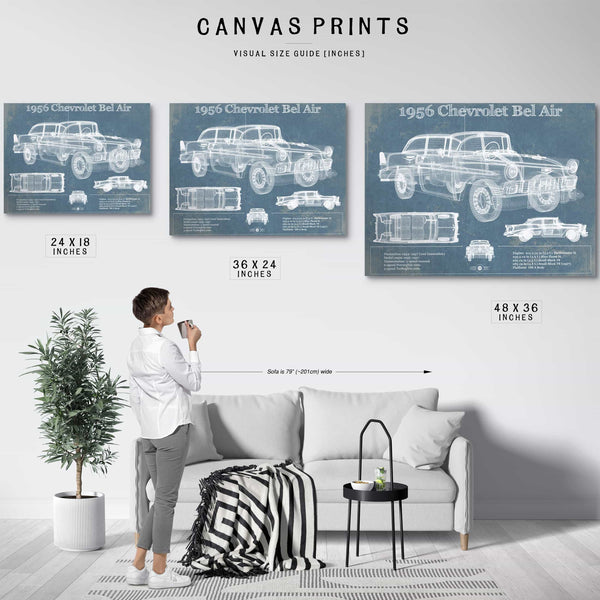 1956 Chevrolet Bel Air Blueprint Vintage Auto Print