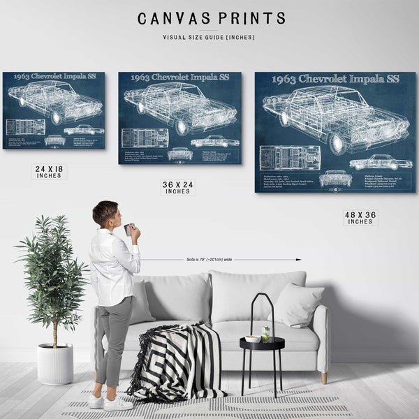 1963 Chevrolet Impala SS Hardtop Sport Coupe Blueprint Vintage Auto Print