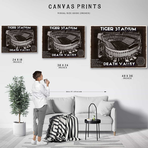 Tiger Stadium Art - LSU Tigers Vintage Stadium & Blueprint Art Print