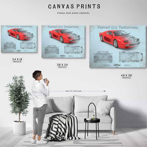 Ferrari 512 Testarossa Blueprint Vintage Auto Print