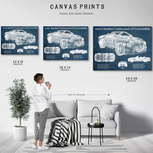 2020 Bentley Continental Gt Convertible Vintage Blueprint Auto Print