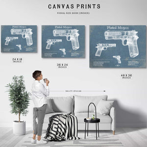 Pistol M1911 Blueprint Vintage Gun Print