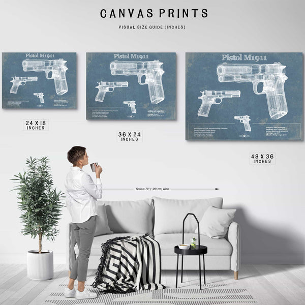Pistol M1911 Blueprint Vintage Gun Print