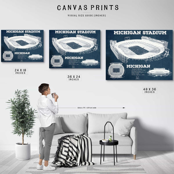 Michigan Wolverines Art - Michigan Stadium Vintage Stadium Blueprint Art Print