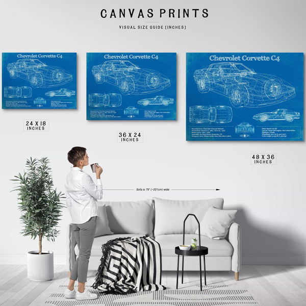 Chevrolet Corvette C4 Blueprint Vintage Auto Print