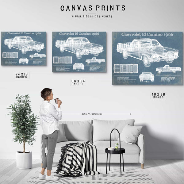 Chevrolet El Camino 1966 Vintage Blueprint Auto Print