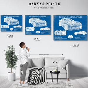 Ferrari 812 Superfast Blueprint Vintage Auto Print