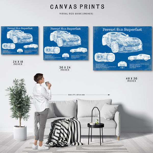 Ferrari 812 Superfast Blueprint Vintage Auto Print