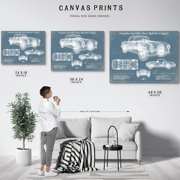 Lancia Aurelia B24 Spider (1955) Blueprint Vintage Auto Print