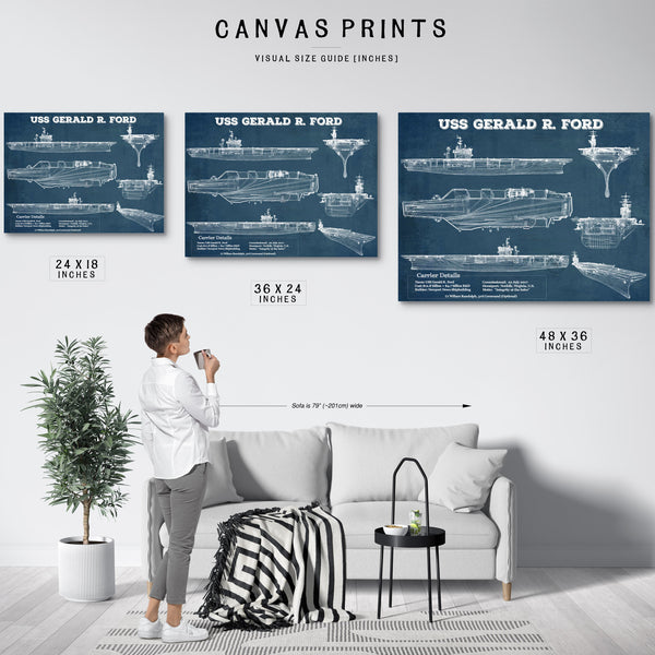 USS Gerald R. Ford (CVN-78) Aircraft Carrier Blueprint Original Military Wall Art - Customizable