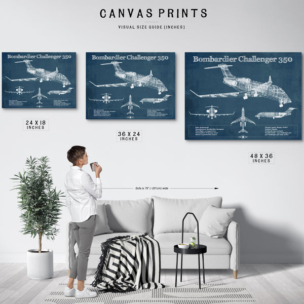 Bombardier Challenger 350 Vintage Aviation Blueprint Print - Custom Pilot Name can be Added