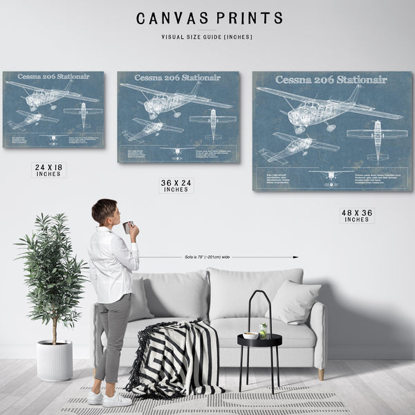 Cessna 206 Stationair Vintage Blueprint Airplane Print