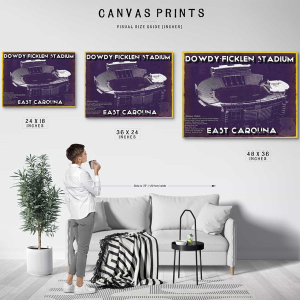 East Carolina Pirates - Dowdy–Ficklen Stadium Vintage Blueprint Wall Art