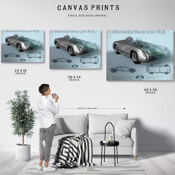 Mercedes Benz 300 SLR Vintage Blueprint Auto Print