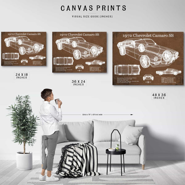 1972 Chevrolet Camaro SS Vintage Blueprint Auto Print