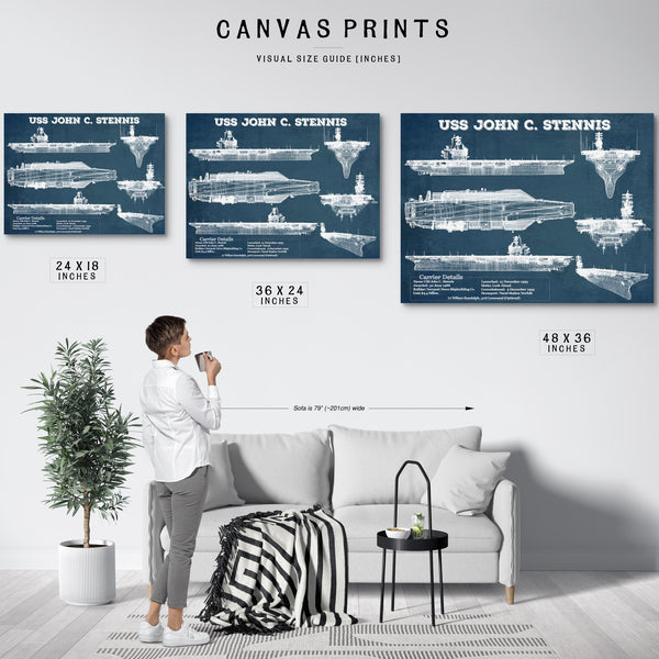 USS John C Stennis (CVN-74) Aircraft Carrier Blueprint Original Military Wall Art - Customizable