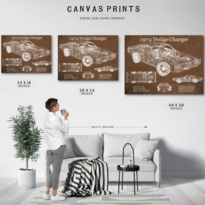 1974 Dodge Charger Vintage Blueprint Auto Print