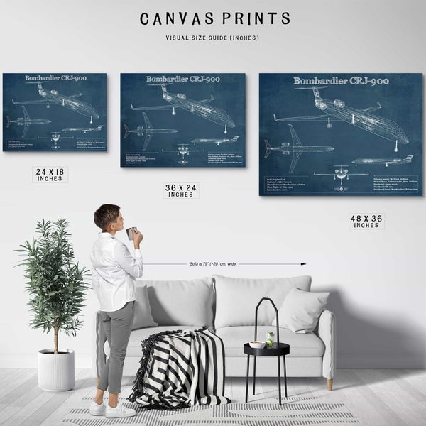 Bombardier CRJ-900 Vintage Aviation Blueprint Print - Custom Pilot Name can be Added