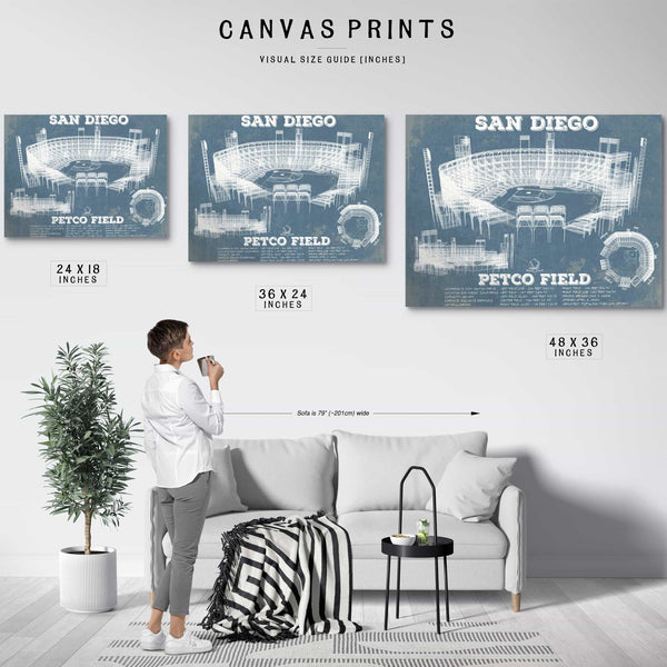 San Diego Padres - Petco Park Vintage Stadium Blueprint Baseball Print