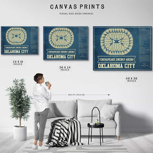 Oklahoma City Thunder - Chesapeake Energy Arena Vintage Basketball Blueprint NBA Team Color Print