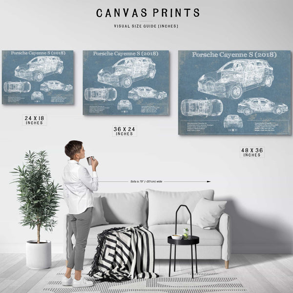 Porsche Cayenne S 2018 Vintage Blueprint Auto Print