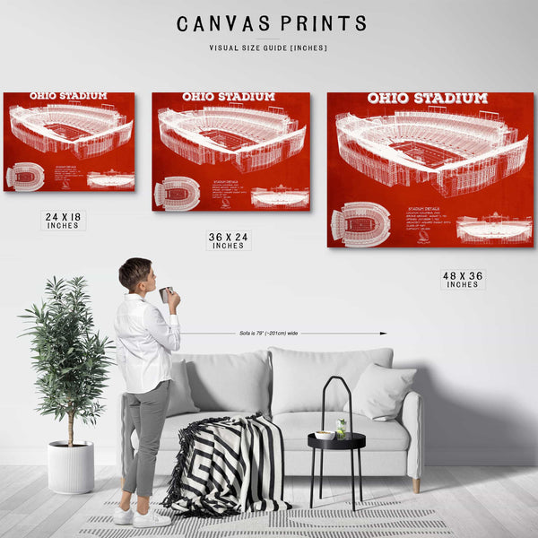 Ohio State Buckeyes Art - Ohio Stadium Vintage Stadium Blueprint Art Team Print