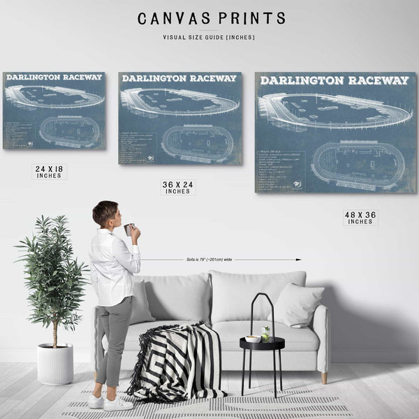 Darlington Raceway Charcoal Blueprint NASCAR Race Track Print