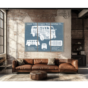 1950 Volkswagen Transporter T1 Vintage Blueprint Auto Print