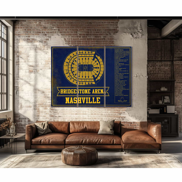 Nashville Predators Bridgestone Arena Seating Chart - Vintage Hockey Team Color Print