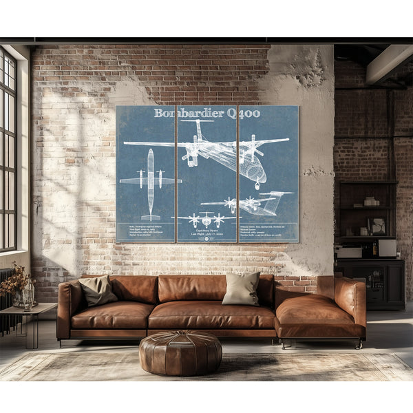 Bombardier Dash 8 - Q400 Vintage Aviation Blueprint Print