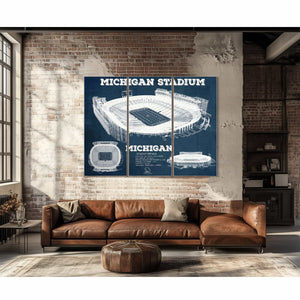 Michigan Wolverines Art - Michigan Stadium Vintage Stadium Blueprint Art Print