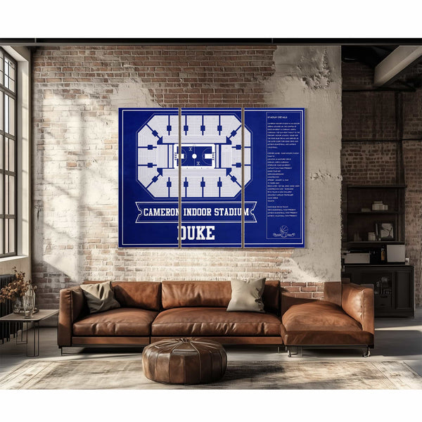 Duke Blue Devils - Cameron Indoor Stadium Seating Chart Team Color - College Basketball Blueprint Art