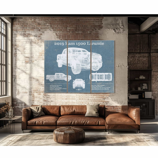 Dodge Ram 1500 Laramie 2019 Vintage Blueprint Auto Print