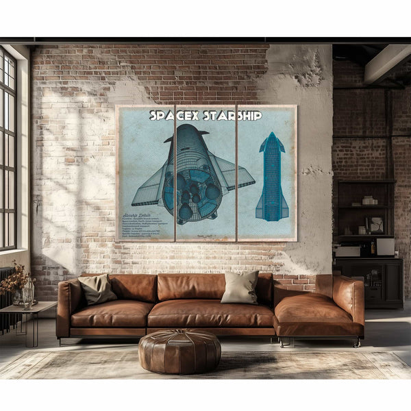 SpaceX Starship Blue Vintage Space Exploration Print
