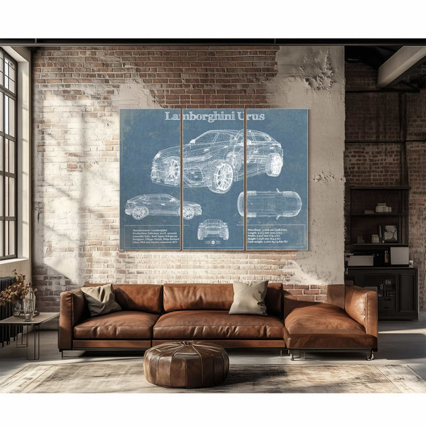 Lamborghini Urus 2019 Vintage Blueprint Auto Print
