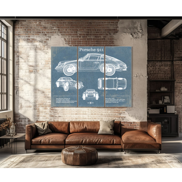 Porsche 911 Vintage Blueprint Auto Print
