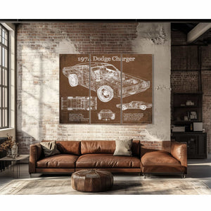 1974 Dodge Charger Vintage Blueprint Auto Print