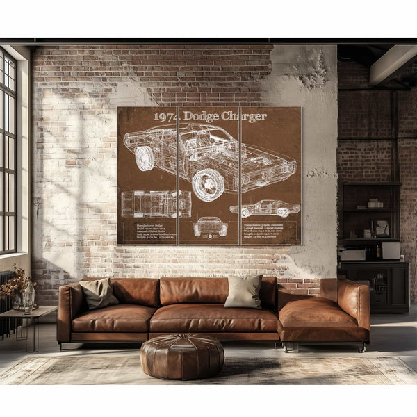 1974 Dodge Charger Vintage Blueprint Auto Print