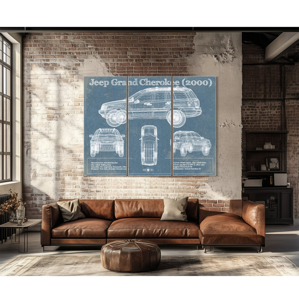 Jeep Grand Cherokee 2000 Vintage Blueprint Auto Print
