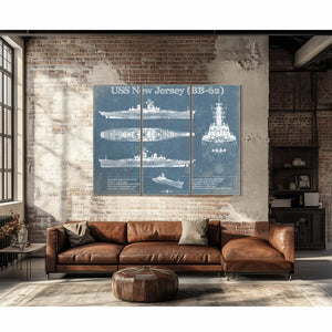USS New Jersey (BB-62) Battleship Blueprint Original Military Wall Art - Customizable