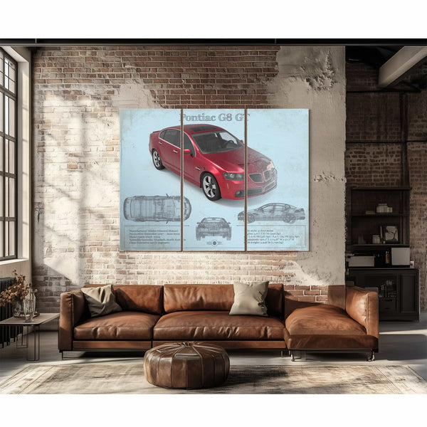 Pontiac G8 Gt Sport Red Metallic Blueprint Vintage Auto Print