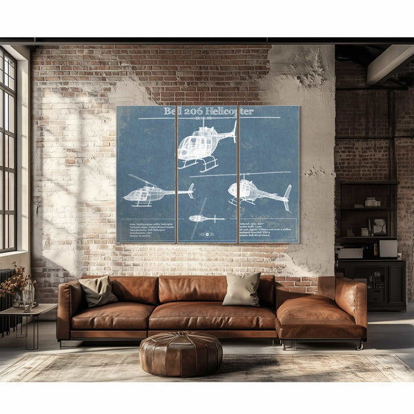 Bell 206 JetRanger/LongRanger Vintage Blueprint Helicopter Print