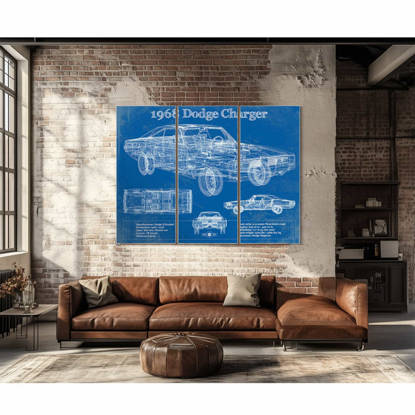 1968 Dodge Charger Vintage Blueprint Auto Print