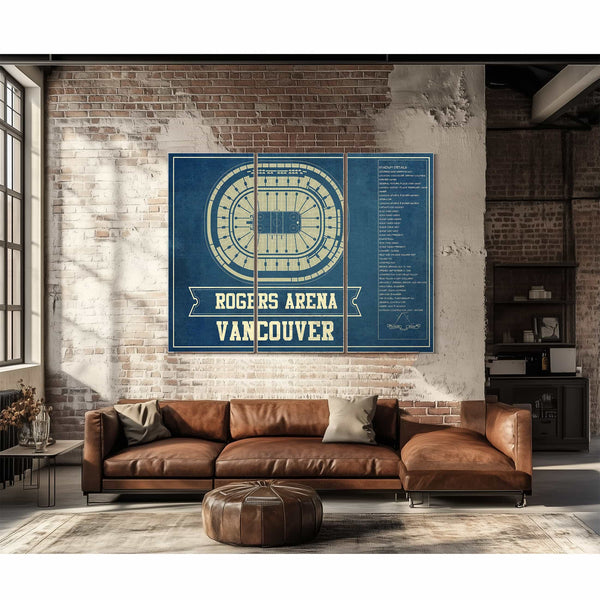 Vancouver Canucks Team Colors - Rogers Arena Vintage Hockey Blueprint NHL Print