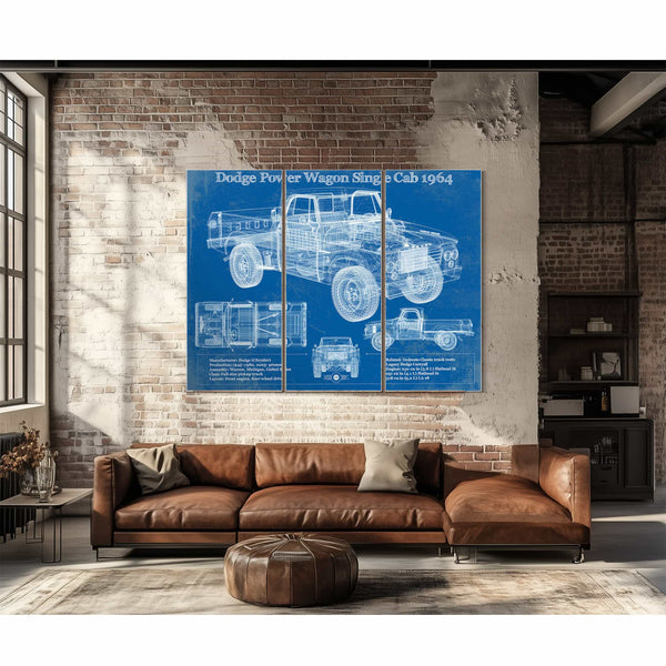 Dodge Power Wagon Single Cab 1964 Vintage Blueprint Auto Print
