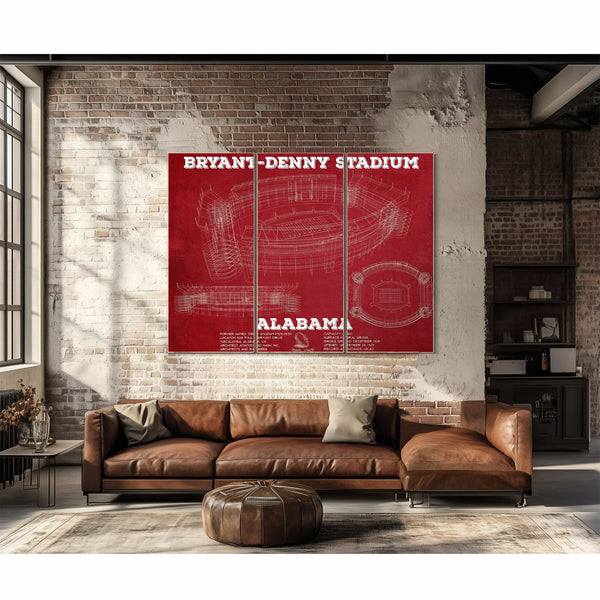 Alabama Crimson Tide Stadium Art - Bryant-Denny Stadium Vintage Seating Chart