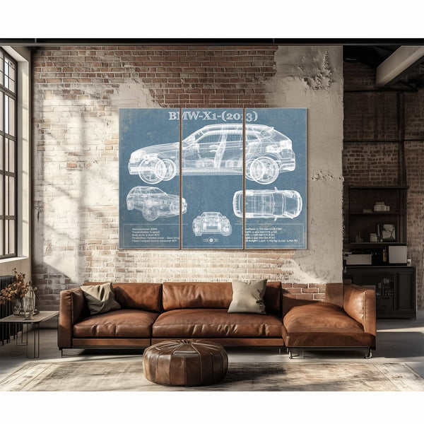 BMW X1 (2013) Vintage Blueprint Auto Print