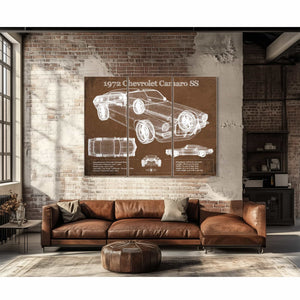 1972 Chevrolet Camaro SS Vintage Blueprint Auto Print